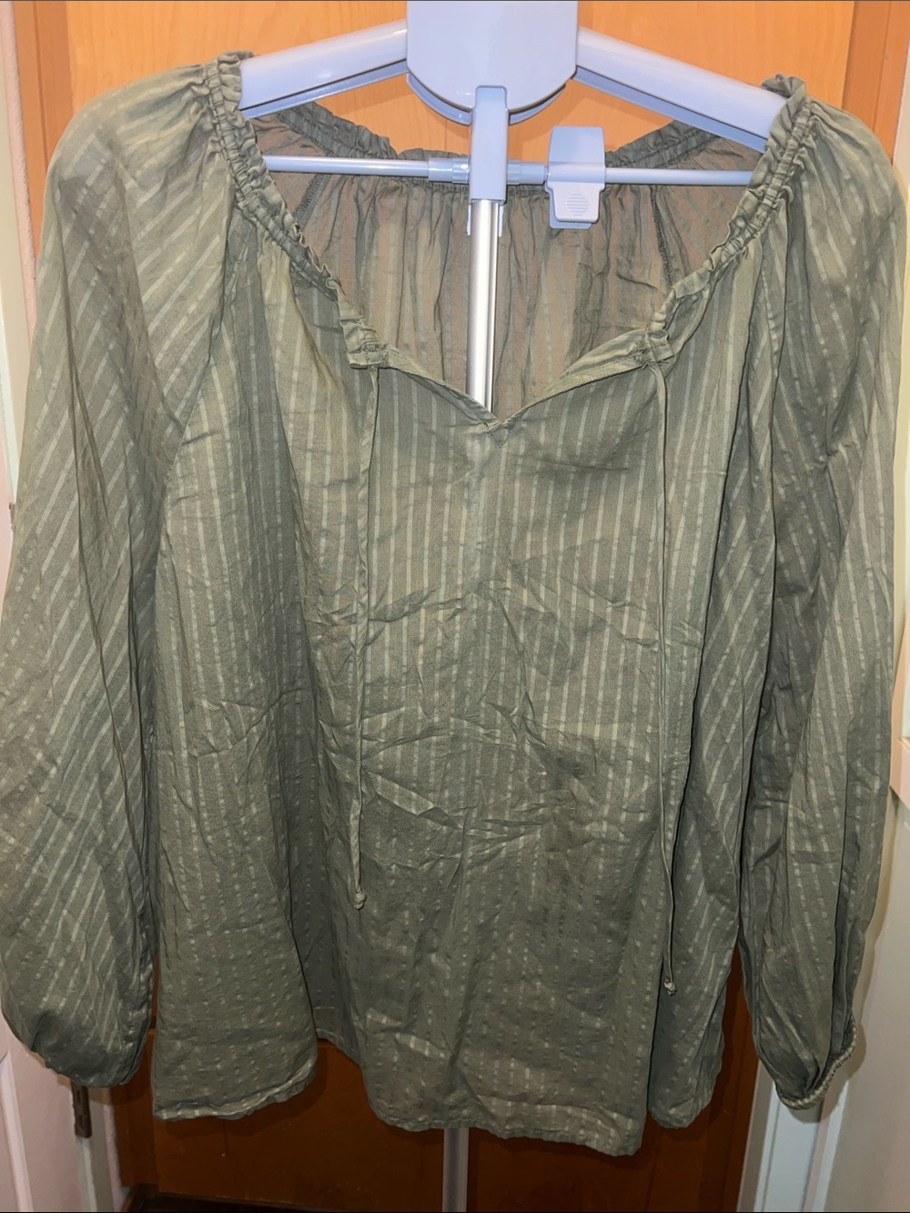 Old Navy Olive Green Striped Peasant Blouse Boho Top Size XXL